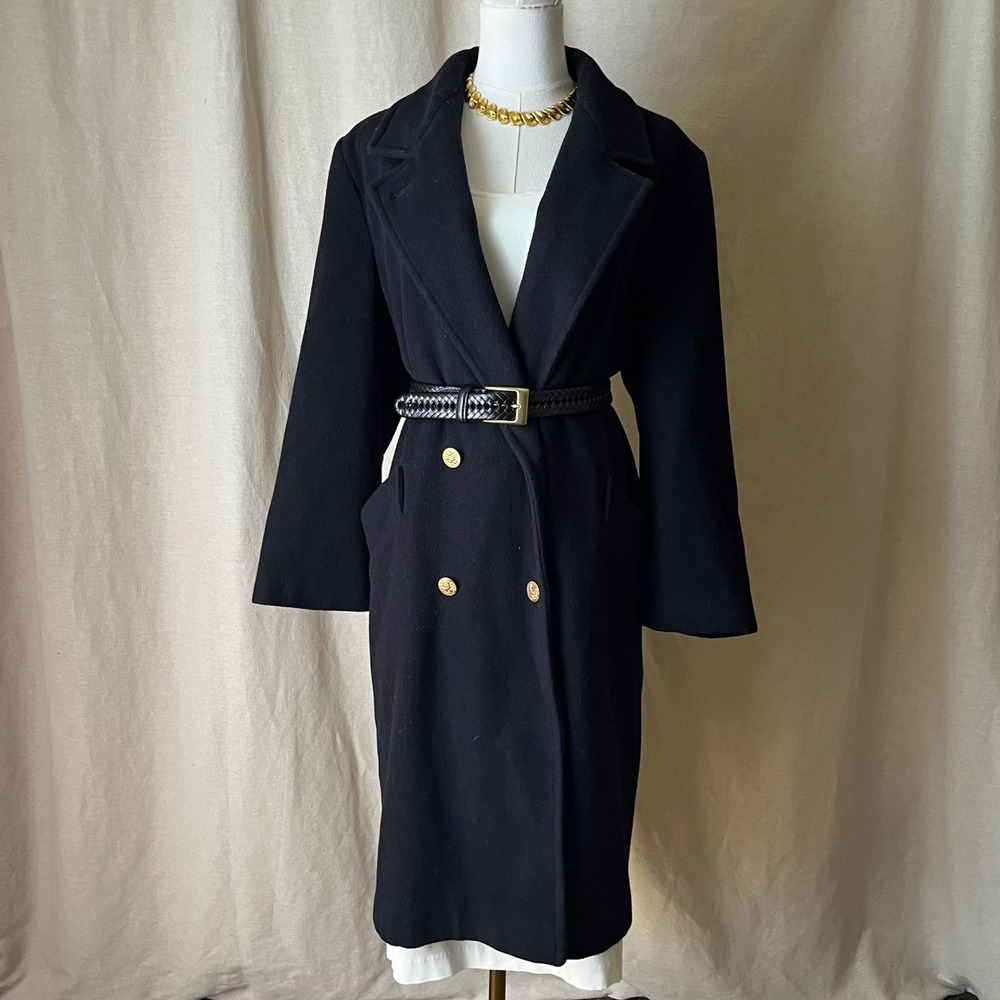 Vintage‎ Forrester Boston Black Double Breasted Wool Coat Gold Buttons USA 10